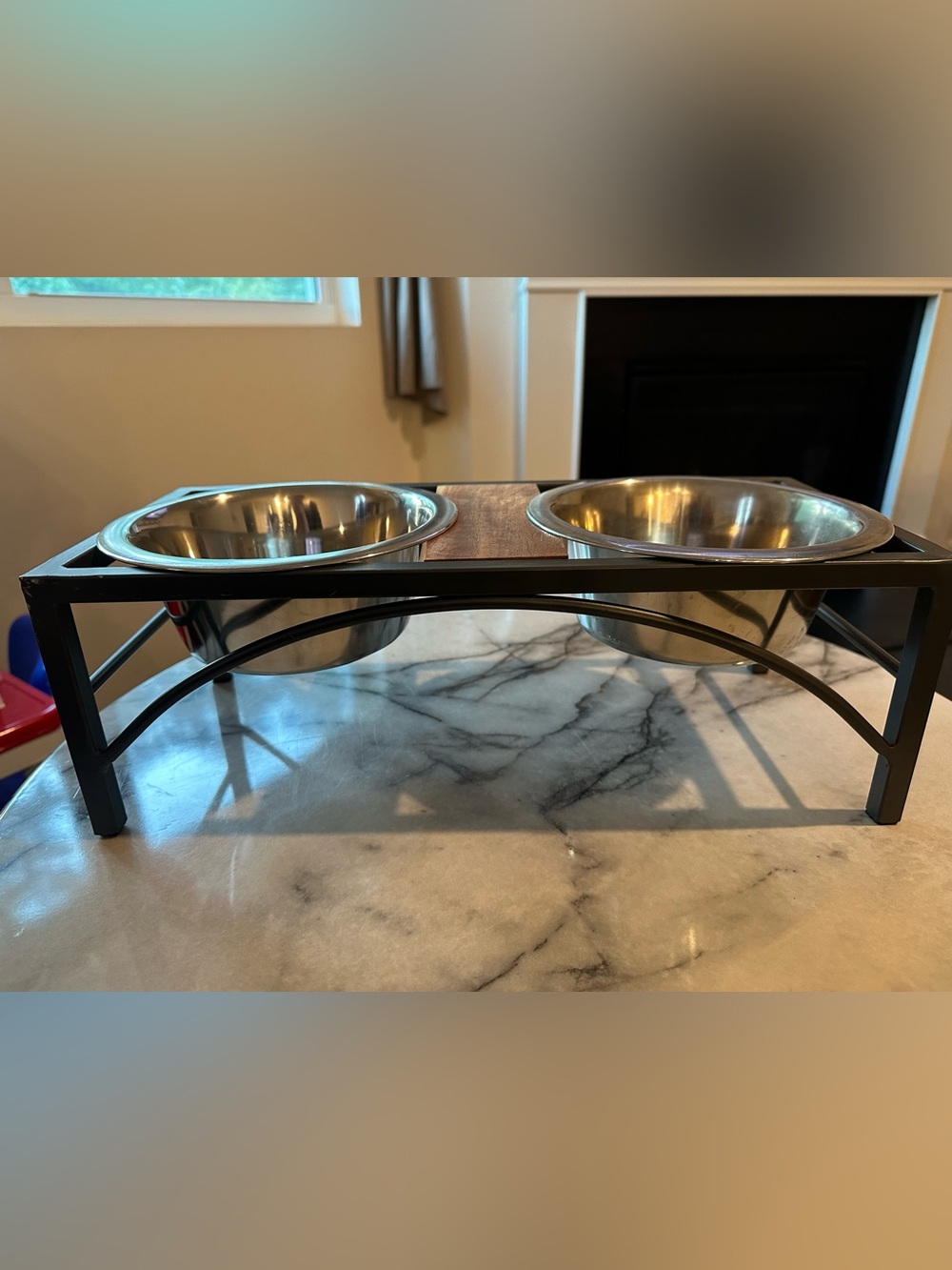 Elevated Double Pet Bowl Stand with Stainless Steel Bowls - Black & Silver